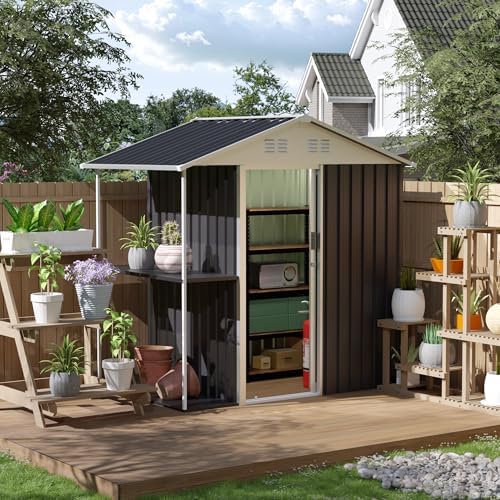 6 x 4 FT Outdoor Metal Storage Shed Garden Shed with Side Storage Rack Suitable for Garden Bike, Waterproof Shed,Tool Metal Storage Shed for Backyard, Patio