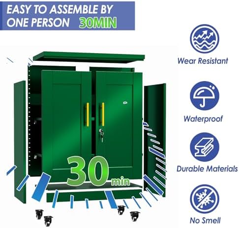 35.4" Metal Garage Storage Cabinet with Wheels and Locking Doors