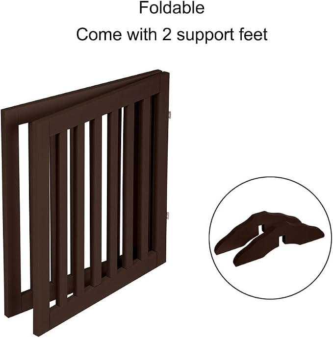 unipaws 24”H Free Standing Pet Gate for Dog Cat, 40”Wide Wooden Dog Gates | Foldable Pet Fence for Doorway, Stairs, Step, Expandable Doggy Barrier, Indoor Use