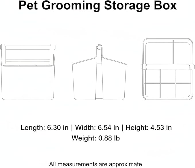 Rigid PP Plastic Storage Box with Handle for Dog Grooming Tools and Accessories, Portable Carry Case, 6.5 x 6.3 x 4.5 Inches