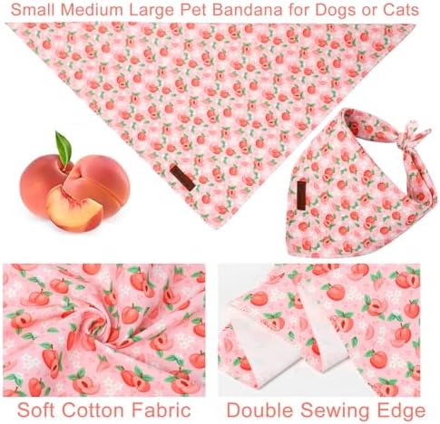 Peach Dog Bandana, Summer Peach Puppy Bandana for Small Medium Dog, Cotton Peaches Pet Triangle Bid Scarf Kerchief for Girl Boy Dogs or Cats