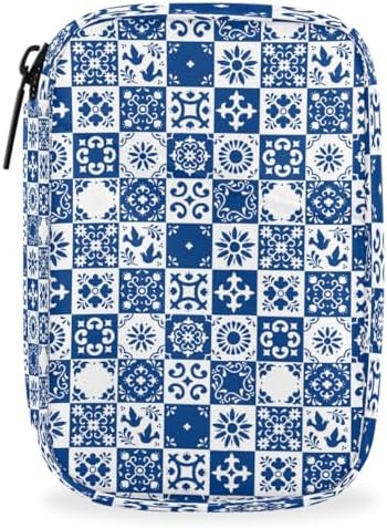 Pill Organizer Box Navy Blue Ethnic Boho 7-Day Weekly Medicine Pill Case Travel Pill Container Portable Pill Holder Storage Purse Bag Small Compact Size for Vitamin Supplement Birth Control