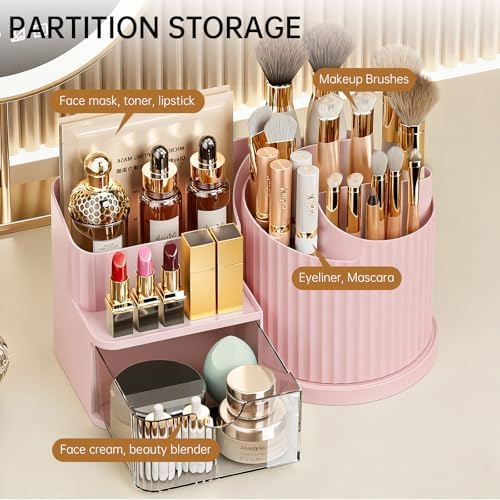 Anyoifax 360 Rotating Makeup Brush Holder Make Up Brushes Organizer, Pink