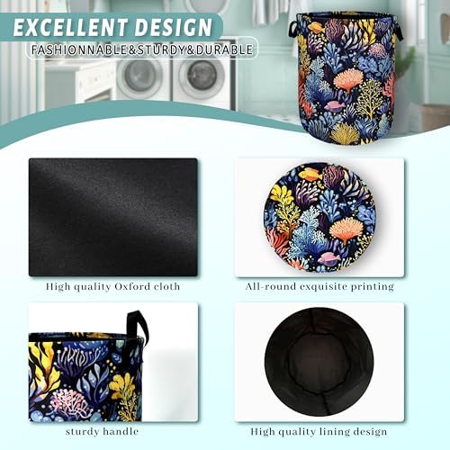 Colorful Coral Laundry Basket Foldable Oxford Cloth Hamper 18.9" x16.5"
