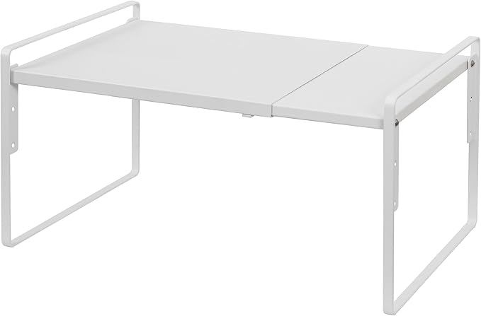 Nxconsu Cabinet Shelf Riser, Adjustable Cabinet Organizer, 10.3" Deep White | Heavy-Duty Metal Expandable Shelf Holds 50 lb with 3 Height Levels for Kitchen Cabinet Cupboard Pantry Dish Mug
