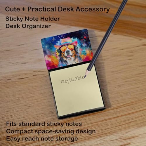 Caroline's Treasures Bernese Mountain Dog Hippie Dawg Sticky Note Holder Refillable Dispenser Self-Sticky Note Pads, Memo Pads Blank Desk Accessories