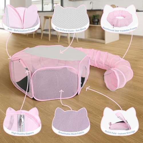 Seiyierr Outdoor Cat Enclosure, Portable Catio Playground for Cat, Outside Pet Enclosure with Mesh Tent, Circle Cat Playpen Tunnel for Indoor Cats & Small Animal, with Storage Bag
