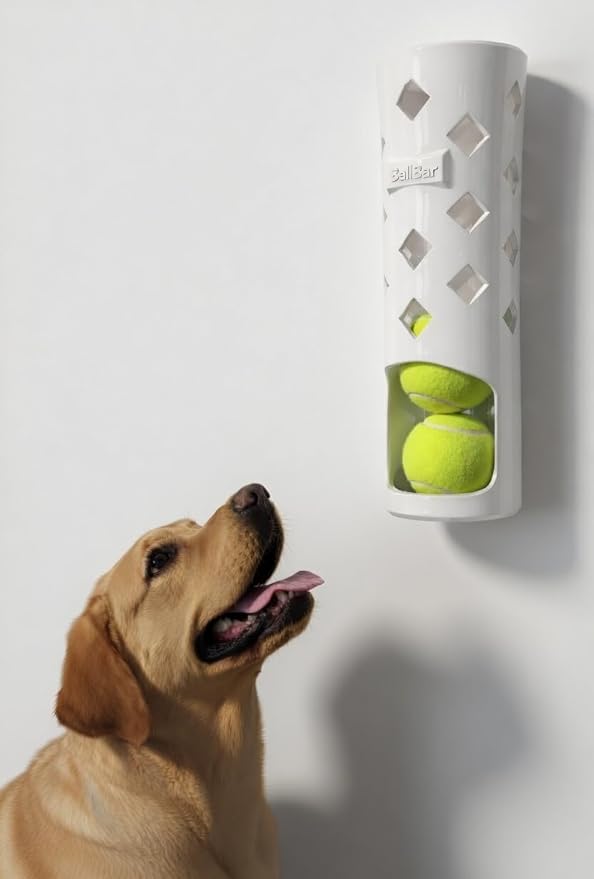 Wall Mounted Tennis Ball Holder for Dogs (High Gloss White) | Weatherproof ASA Dog Ball Storage for Garage, Patio, Mudroom or Porch - Fits Ball Launchers & Chuckers - Made in USA
