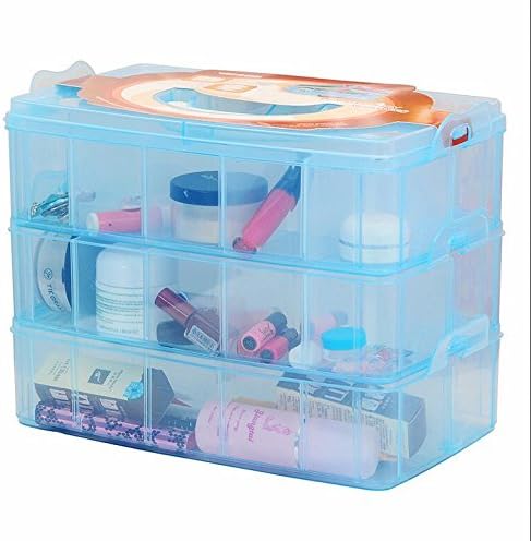 Kamay's Large 3 Tier Stackable Adjustable Compartment Slot Bead Craft Jewellery Tool Storage Organiser,Snap-lock Tray Container with 30 Compartments Blue