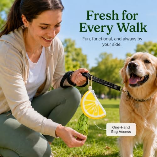 Lemon Dog Poop Bag Holder - Cute Leash Dispenser for Dog Walking | Dog Poop Bag Holder & Trash Carrier, Leash Attachable Dispenser for Poop Bags, Cute Durable Walking Accessory