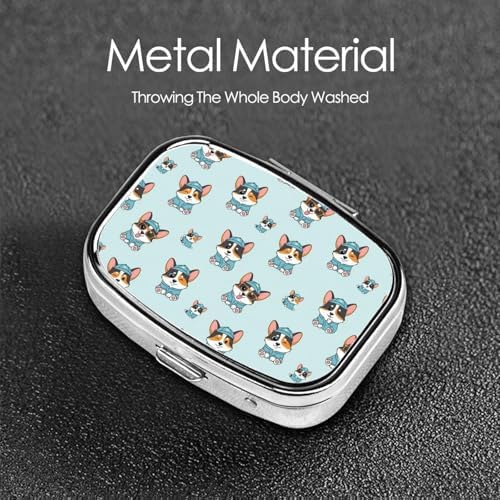 Pocket Pill Box Compact Metal Vitamin Organizer Leak-Proof Design Men Women Commute Essentials, Cute Corgi Tricolor Dog