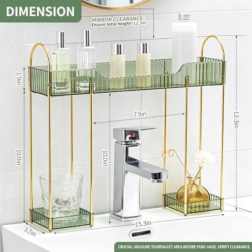 YCIA&DONE Bathroom Countertop Organizer Over The Faucet, Narrow Counter Organizers Above Sink, Table Mounted Faucet Sink Shelf for Kitchen, Toilet, Laundry(Vintage Green)