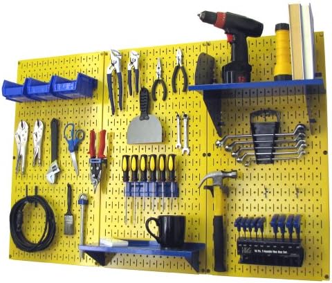 Wall Control Pegboard Organizer 4 ft. Metal Pegboard Standard Tool Storage Kit with Yellow Toolboard and Blue Accessories