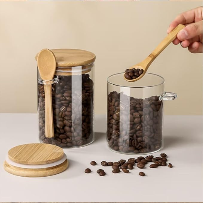 Airtight Food Storage Containers with Bamboo Lids and Spoon for Coffee Beans, Flour, Cookie, Sugar, Tea, Nuts and Spice Bath salt and more(2 Pack)