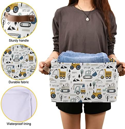 Wamika Excavator Truck Toy Storage Basket Fabric Kitchen Baskets Cars Boys Toys Open Home Storage Bins Boxes Foldable Organizer Bag for Baby Cloth Book Shelf Closet Baskets 16×12×8 Inches