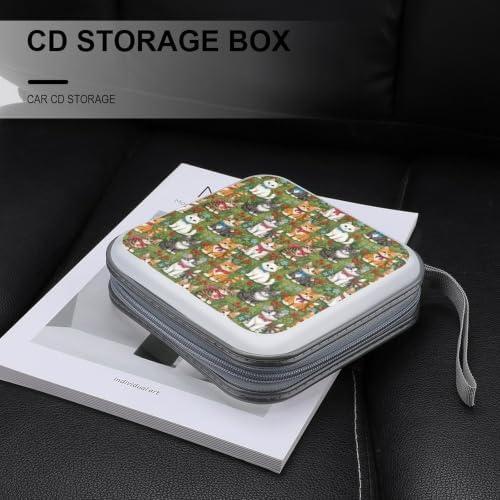 CD Cases 40 Capacity Flower Garden Cats Hard Shell Case DVD Holder Wallet | Disc Organizer Storage Binder, Kittens Flower Garden Cats Portable Zipper and Strap, for Home Car Travel