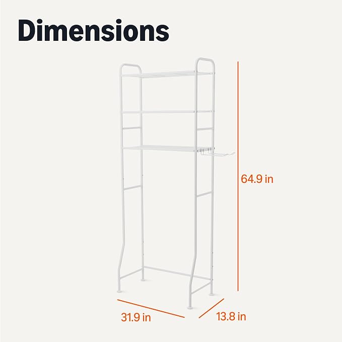 Amazon Basics Over the Toilet Storage Organizer, 3-Tier with 2 Paper Holders, 13.8 x 31.9 x 64.9 Inches, White