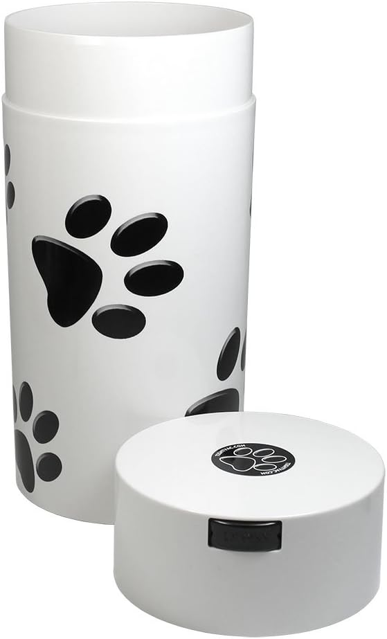 Pawvac 24 Ounce Vacuum Sealed Pet Food Storage Container; White/Black Paws