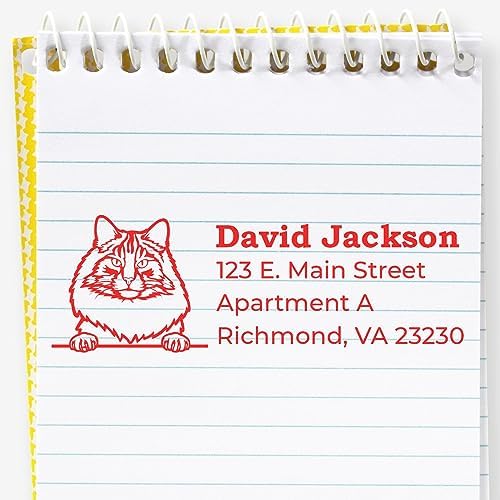 Peeking Norwegian Forest Cat Wood Handle Address Stamp - Clear Imprint | Mailing Stamp for Animal Lovers. Your name and address. Norwegian Forest Cat New Home Address Stamp Made to Order.