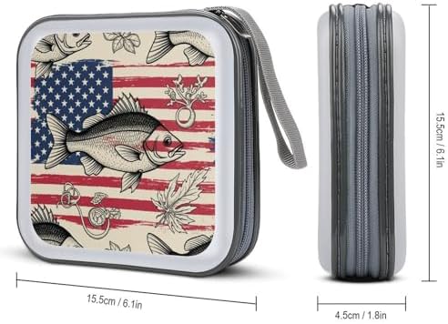 40-Disc Hard Shell Storage Wallet American Flag Camo Fish, DVD CD Binder with Carry Strap, Portable Protective Organizer for Travel Office