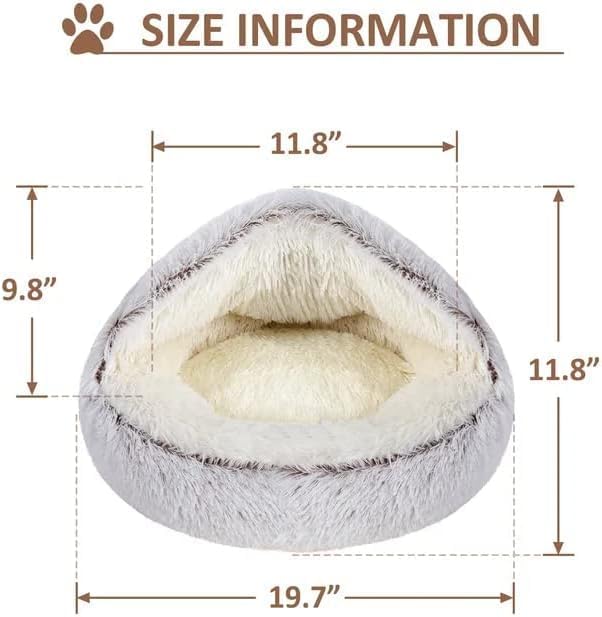 Cat Bed Round Fluffy Hooded Cat Bed Cave, Anti-Anxiety Cave Bed with Hooded Blanket, Cozy Cuddler Luxury Puppy Pet Bed, Anti-Slip Bottom and Machine Washable (Coffee, Medium)