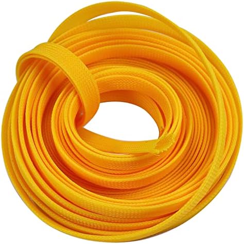 Othmro 10m/32.8ft PET Expandable Braid Organizing Cable Sleeving Flexible Wire Mesh Sleeve Yellow,Protects Cables from Pet Chewing and Tearing