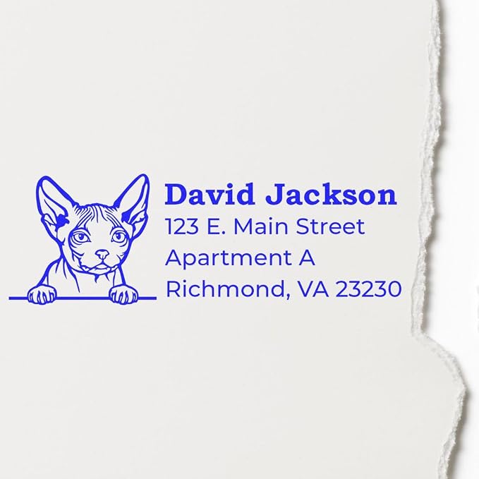 Peeking Minskin Cat Return Address Stamp Self-Inking - Personalized Stamp | Choice of 11 ink colors. Rubber Address Stamp for Cat Moms. Minskin Cat Custom Address Stamp. 4 case colors. Made to order.