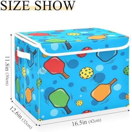Pickleballs and Rackets Storage Bins with Lids Foldable Storage Basket with Handles Collapsible Large Fabric Organizer Containers for Clothes Shelves Closet Office Home