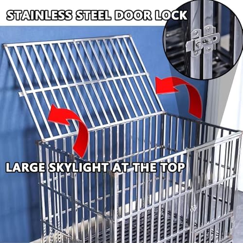 Large Foldable Dog Cage with Double Door Design, Stainless Steel, Lockable Wheels, Bottom Feeding, Removable Tray, Perfect for High Anxiety Dogs, 78x52x72cm
