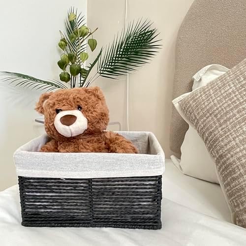 GYASVWU Hand-Woven Paper Rope Storage Baskets,Rectangular Wicker Baskets for Organizing,Decorative Woven Basket for Storage,Shelf Basket for Living Room,Storage Baskets for Pantry (Black - Large)