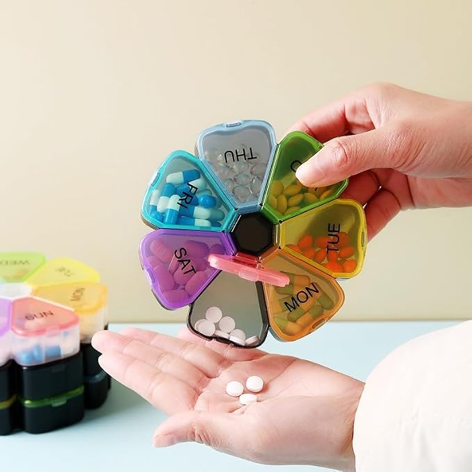 Weekly Pill Organizer 7 Day Cute Portable Large Daily Medicine Box | Easy to Open, BPA Free Travel Pill Case Reminder for Medication Dispenser Vitamin Fish Oil Supplements Capsule DHA Holder