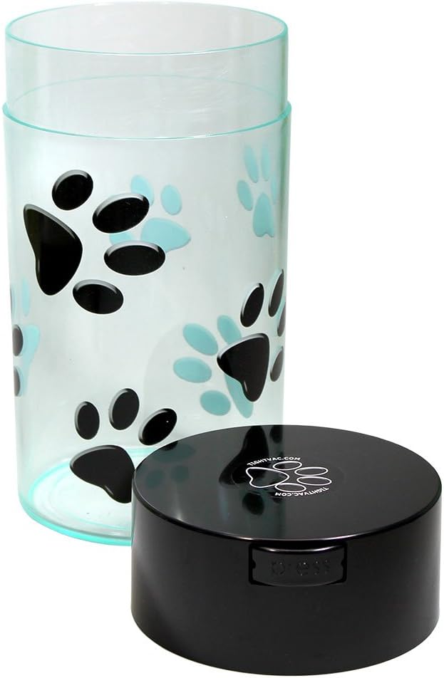 Pawvac 12 Ounce Vacuum Sealed Pet Food Storage Container; Black Cap & Body/Black Paws