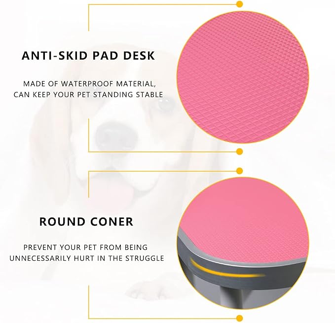 LEIBOU Pet Dog Grooming Table Foldable Grooming Table Heavy Duty Iron Frame with Arm & Noose for Dog Cat Pet Grooming (32'', Pink)