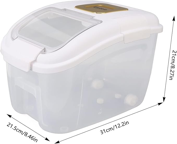 TOPINCN Airtight Rice Storage Container, Bulk Food Container Bin with Measuring Cup, for Rice Flour Cereal Pet Food Storage (5KG)