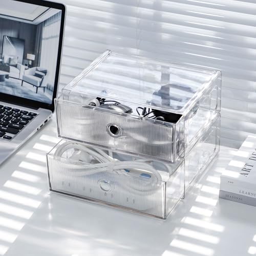 Clear Plastic Desk Organizers, 2 Drawers