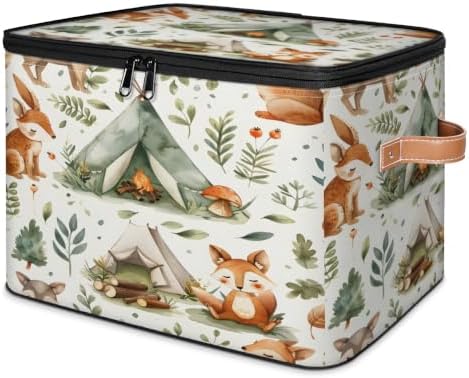 Cute Squirrels Storage Box with Zipper Lid | Collapsible, Fabric, Storage Bin, Handle, Large, Closet Organizer, Containers, Bedroom, Home, Forest Animals