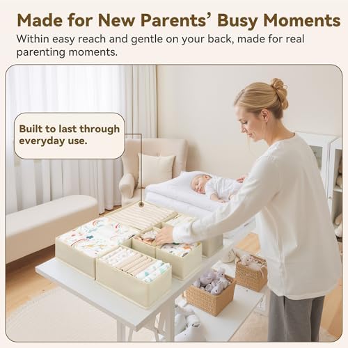 GRANNY SAYS Drawer Organizer Clothes, 6 Pack Dresser Organizer Bins for Nursery, Closet Organization and Storage Dividers for Clothing, Baby Clothes, Underwears, Beige
