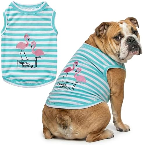 Parisian Pet Flamingo Dog Shirt – 100% Cotton Striped Shirts for Large Dogs – Sleeveless Puppy Vest – Lightweight and Breathable Pet Apparel – Pullover Summer Dog Clothes - Stretchy T Shirts for Dogs