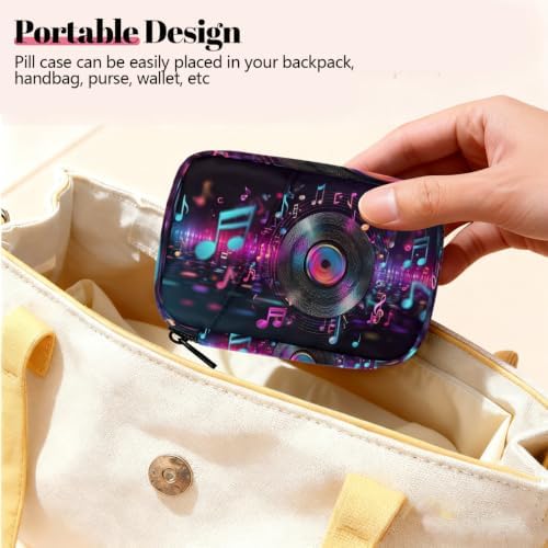 Travel Pill Organizer Abstract Neon Music Record Small Pill Case