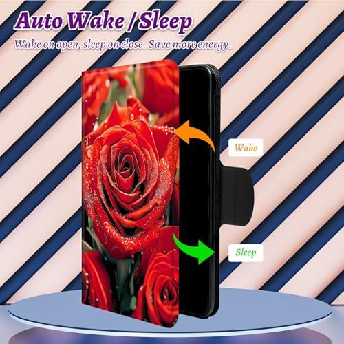 Rotating Handle Case for Samsung Galaxy Tab S6 Lite 10.4" 2024/2022/2020, 360 Degree Swivel Kickstand with Magnetic Closure Shockproof Leather Protective Cover for Women Men, Red Rose