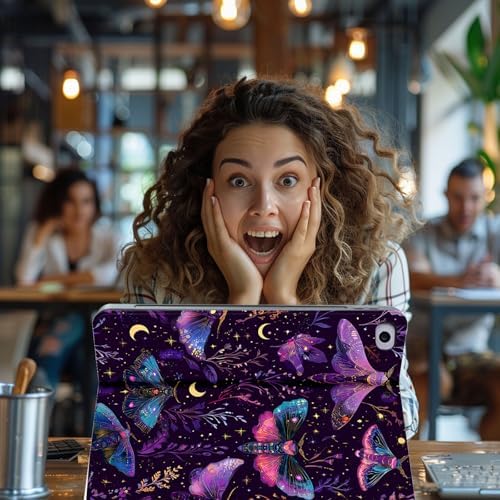 for Microsoft Surface Pro 7 Plus,Surface Pro 7/6/5/4 12.3" Tablet Case,Auto Wake/Sleep,Adjustable Stand Protective Cover - Purple Moth Moon Star
