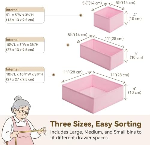 GRANNY SAYS Drawer Organizer Clothes, 6 Pack Dresser Organizer Bins for Nursery, Closet Organization and Storage Dividers for Clothing, Baby Clothes, Underwears, Pink