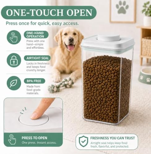 Pet Dog-Cat Airtight Food Storage-Container - 4.2Qt/4L jar(4Pc) with lid and 1/4Cup scoop | Holds 12–20 pounds of dry pet food | BPA-Free