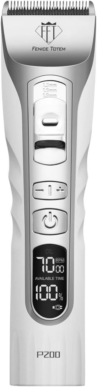 Professional Electric Dog Grooming Clippers, 5000mAh Battery, LCD Display, Type-C Charging, Silver P200 (White, 5000mAh)