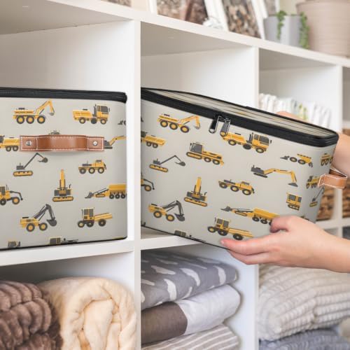 Excavator Truck Car Storage Box with Zipper Lid | Collapsible, Fabric, Storage Bin, Handle, Large, Closet Organizer, Containers, Bedroom, Home, Cute Truck Excavator