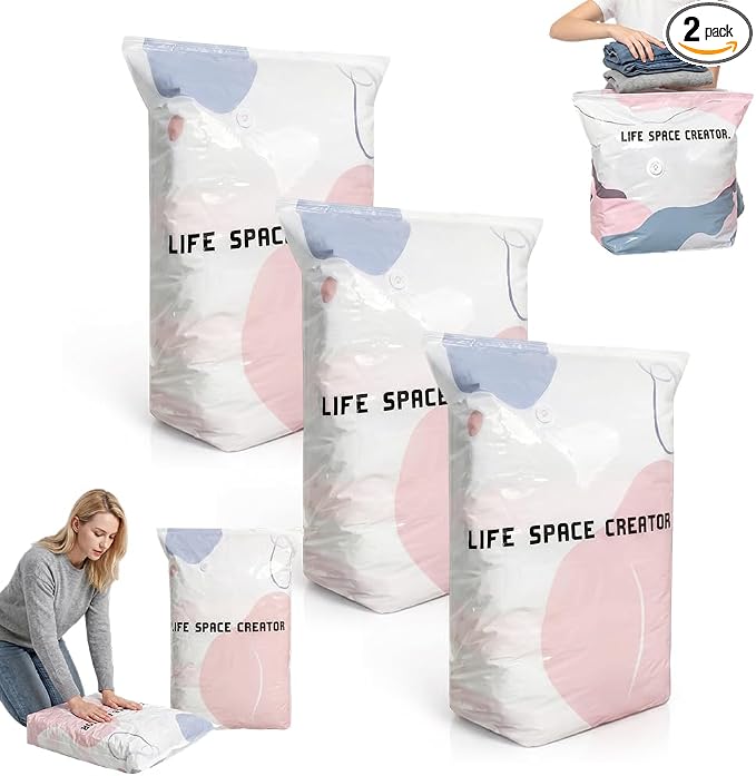 No‑Pump Vacuum Storage Bags, 2026 New Heavy-Duty Press & Seal For Clothes, Press & seal, No Pump Needed, Large Cube Vacuum Seal Bags, Reusable Space Saving Compression Bag (3PCS,100 * 80 * 38CM)