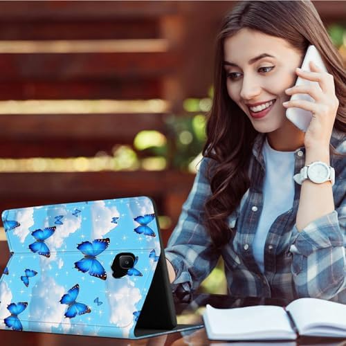 for Samsung Galaxy Tab A 10.1" 2016 SM-T580/T585/T587 Case | Slim Leather Smart Cover with Multi-Angle Anti-Slip Stand [Auto Wake/Sleep] Shell for Women Men - Blue Butterfly White Cloud