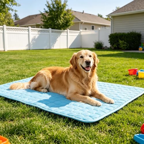 Portable Dog Cooling Mat, Q-Max 0.4 Non Slip Washable Pet Bed Pad | Fortable Washable Cooling Mat for Dogs, Fits Small Medium Large Dogs Cats Indoor Outdoor Use Heat Relief Pet Cool Bed