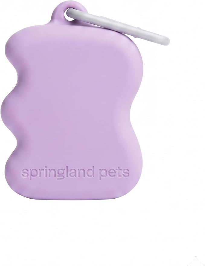 Springland Silicone Dog Training Treat Pouch for Leash, Lilac | One-hand squeeze dispenser, food-grade silicone, BPA-free, carabiner included, easy-fill holder for rewards on the go