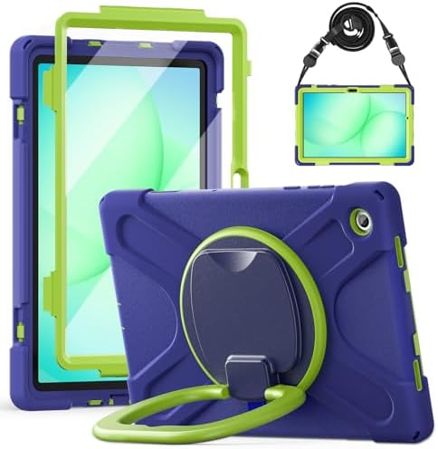 Rugged Protective Case Compatible with Samsung Galaxy Tab A11 Plus/A11 + 11" 2023 SM-X230, Military-Grade Shockproof Cover with 360° Rotating Stand & Built-in Screen Protector (Blue Green)